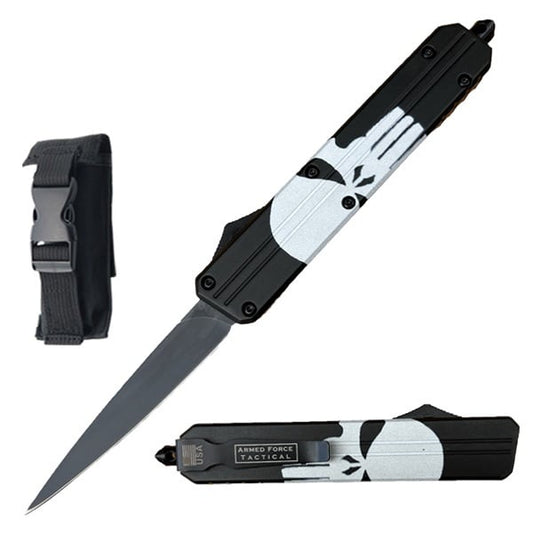 8.75" Punisher Needlepoint Automatic Dual Action Out The Front Knife