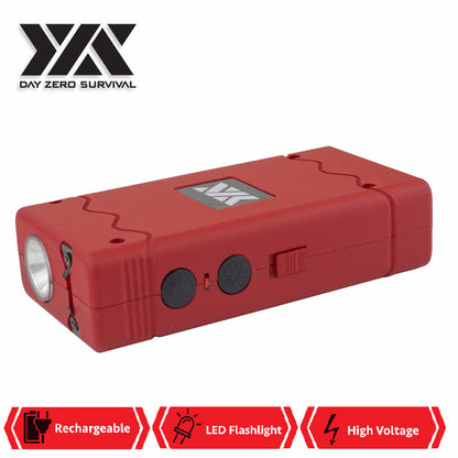 DZS Rechargeable Red Stun Gun with Safety Disable Pin LED Flashlight