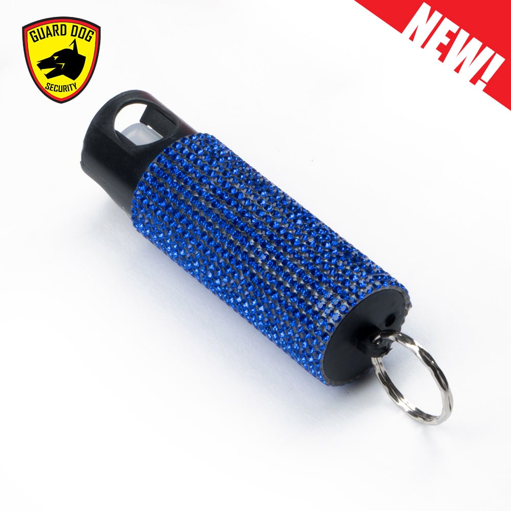 Bling It On Key Ring Self Defense Pepper Spray Blue Jeweled Cary Case