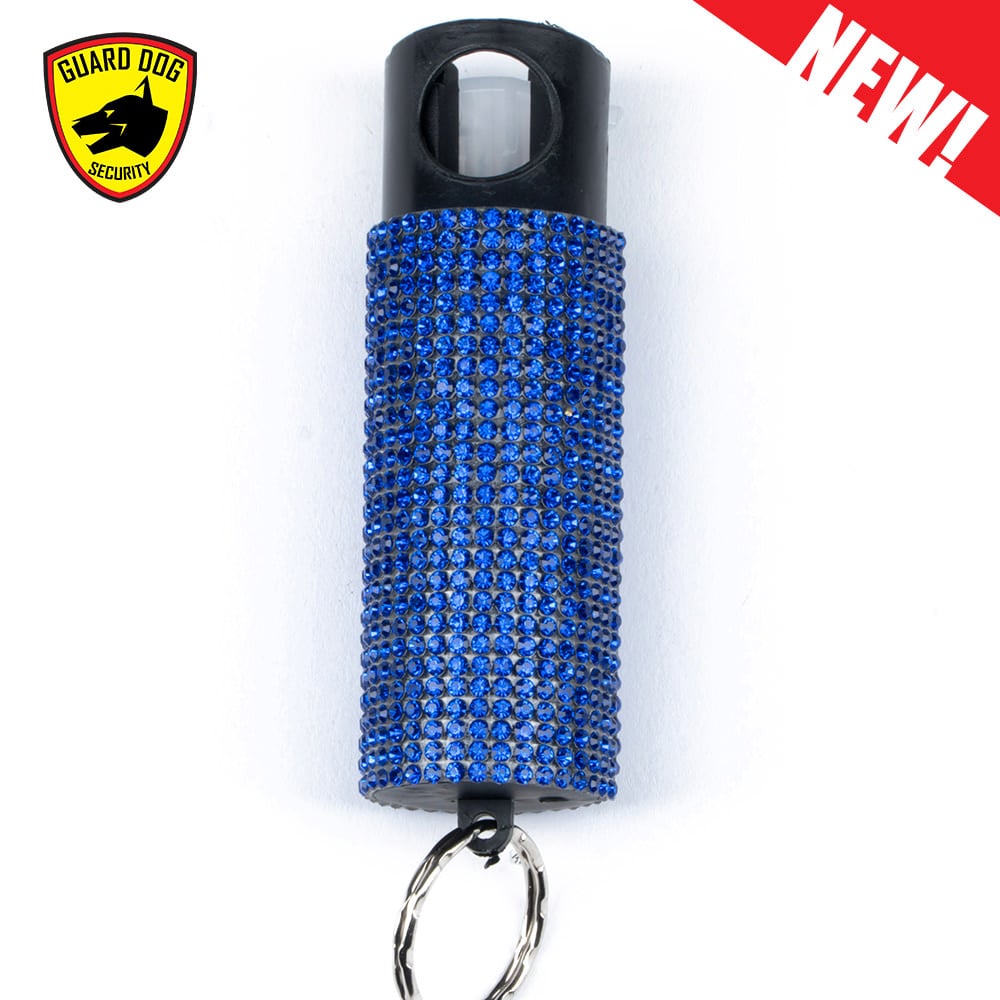 Bling It On Key Ring Self Defense Pepper Spray Blue Jeweled Cary Case