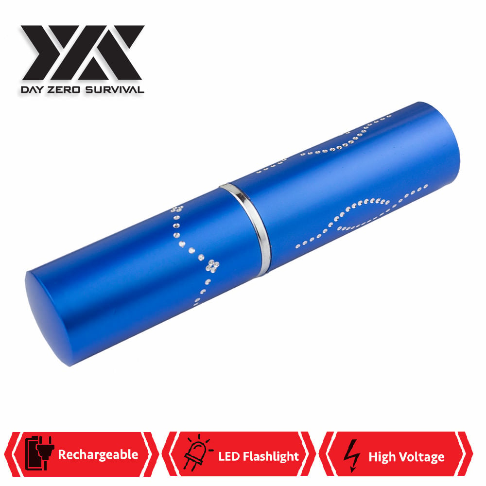 DZS Blue Rechargeable Lipstick 2.5 Million Volt Discrete Stun Gun With LED Light