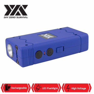 DZS Rechargeable Blue Stun Gun with Safety Disable Pin LED Flashlight