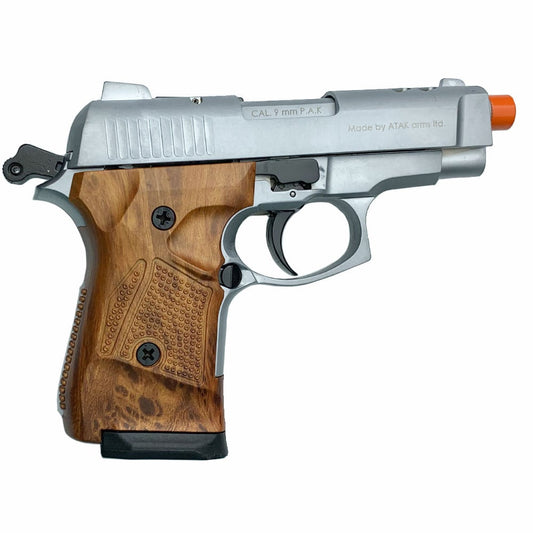 Zoraki M2914 Silver With Simulated Wood Grips 9mm Front Firing Blank Gun