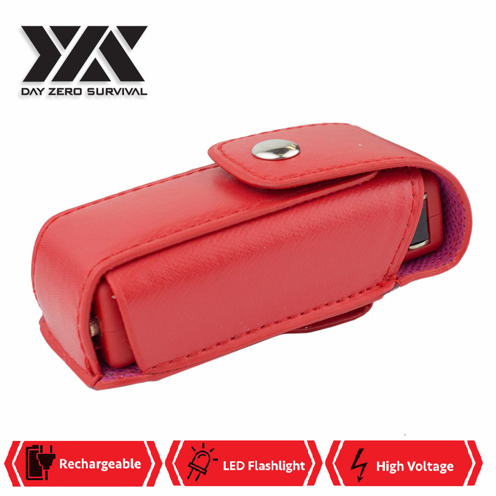 DZS Ultra Mini Red Stun Gun Rechargeable With LED Light, Holster and KeyRing