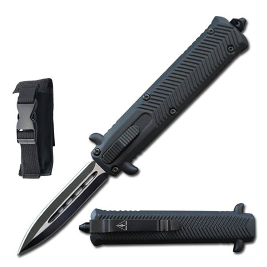 7" Black Combat Out The Front Stiletto OTF Knife