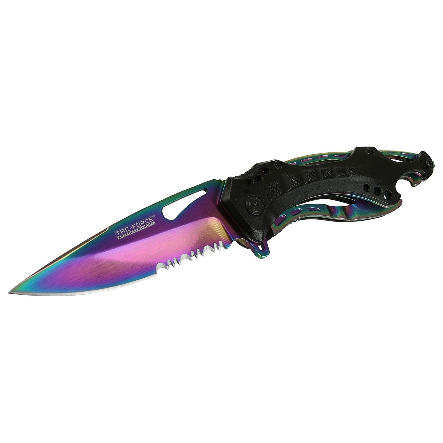 Spring Assist Folding Pocket Knife Serrated Rainbow Survival EDC