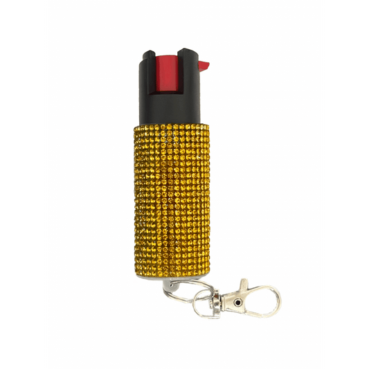 Gold Rhinestones Keychain Personal Defense Pepper Spray OC-18 1/2 oz