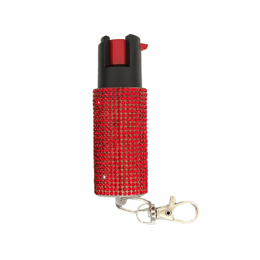 Red Rhinestones Keychain Personal Defense Pepper Spray OC-18 1/2 oz