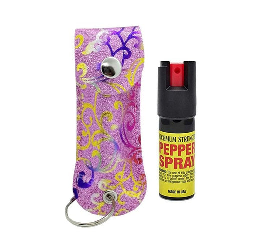 Designer Pink Flower Case Keychain Personal Defense Pepper Spray OC-18 1/2 oz