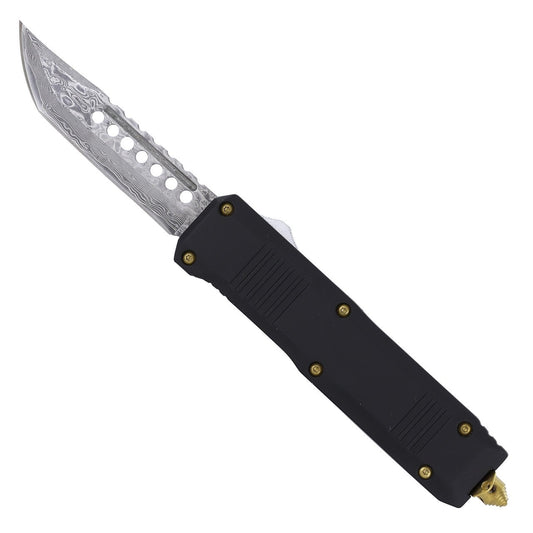 9.5" Black Gold Damascus Steel Automatic Dual Action OTF Knife