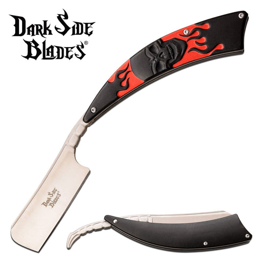 Straight Razor | 3.75" Razor Blade Black Red Flaming Skull