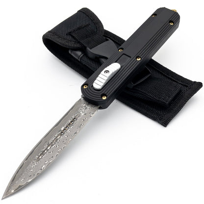 9.25" Secret Weapon Dual Action Damascus Steel Automatic OTF Knife