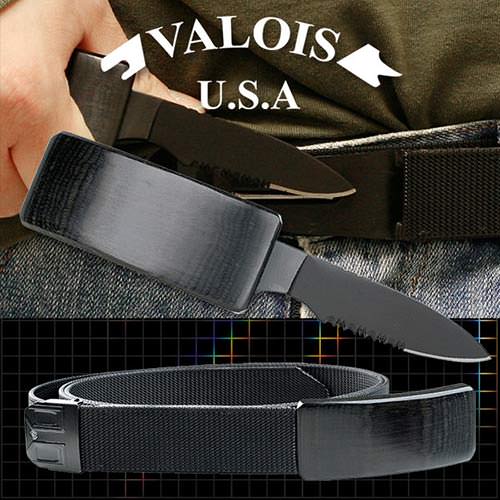 Adjustable Nylon Belt Black Pakkawood Buckle With Hidden Knife