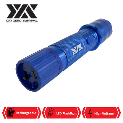 DZS Blue Metal Stun Gun 10 Million Volt Rechargeable with Flashlight