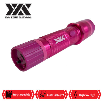 DZS Pink Metal Stun Gun 10 Million Volt Rechargeable with Flashlight