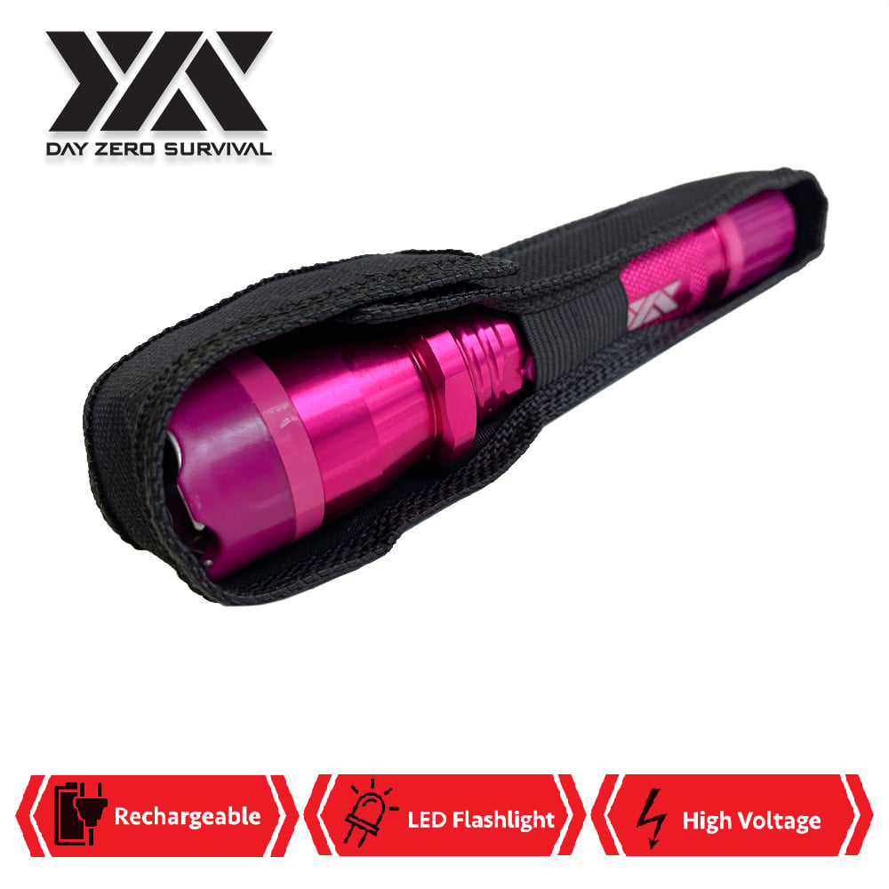 DZS Pink Metal Stun Gun 10 Million Volt Rechargeable with Flashlight