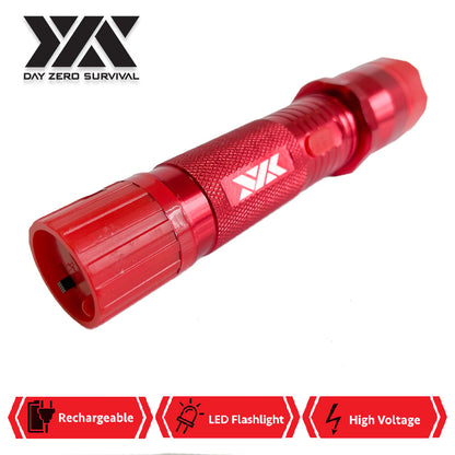 DZS Red Metal Stun Gun 10 Million Volt Rechargeable with Flashlight