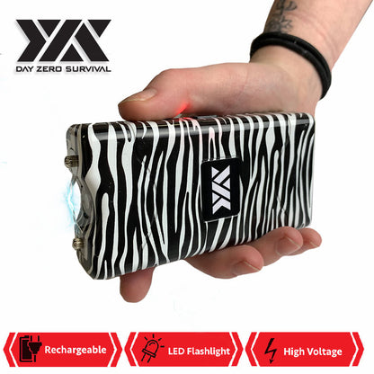 DZS 10 Million Volt Self Defense Zebra Print Stun Gun Rechargeable LED FlashLight