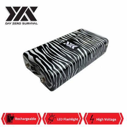 DZS 10 Million Volt Self Defense Zebra Print Stun Gun Rechargeable LED FlashLight