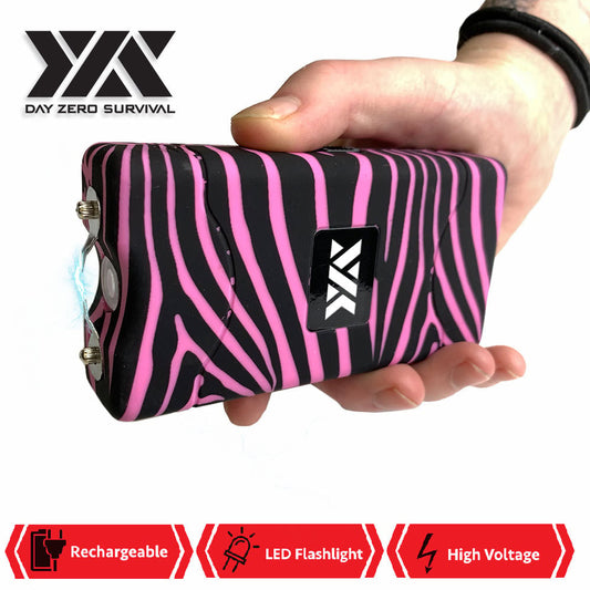 DZS 10 Million Volt Self Defense Pink Zebra Print Stun Gun Rechargeable