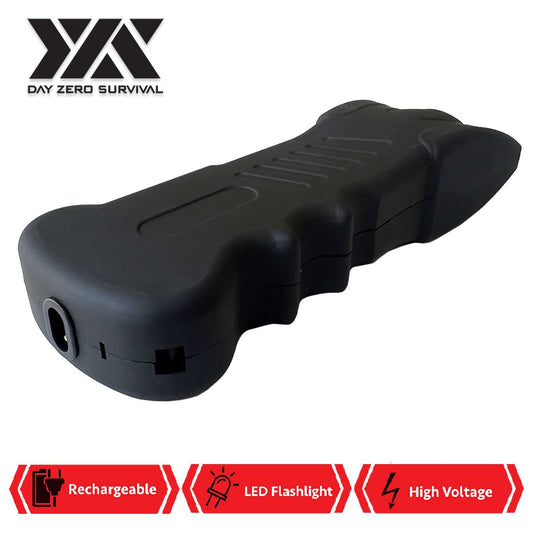 25 Million Volts Stun Gun Rechargeable with LED Flashlight Black