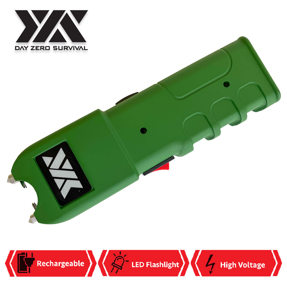 DZS Green Stun Gun Heavy Duty Rechargeable with LED Flashlight