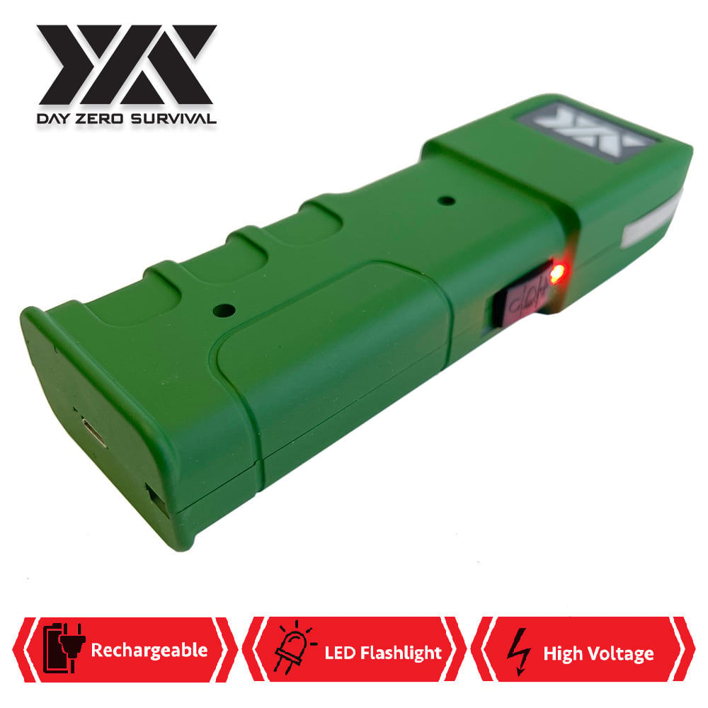 DZS Green Stun Gun Heavy Duty Rechargeable with LED Flashlight