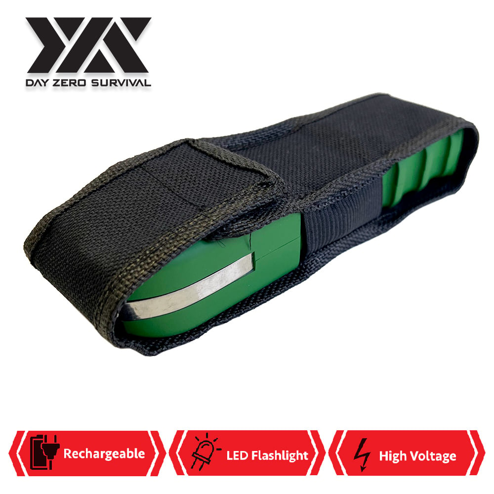 DZS Green Stun Gun Heavy Duty Rechargeable with LED Flashlight