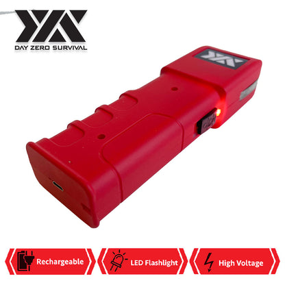 DZS Red Stun Gun Heavy Duty Rechargeable with LED Flashlight