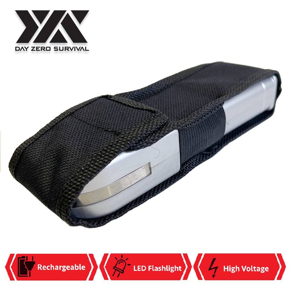 DZS Silver Stun Gun Heavy Duty Rechargeable with LED Flashlight