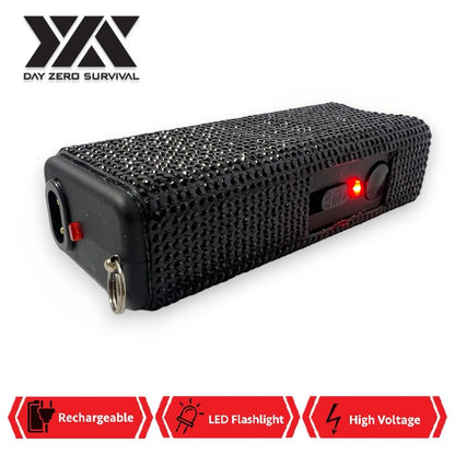 Black Rhinestone DZS Rechargeable Self Defense Mini Bling Stun Gun