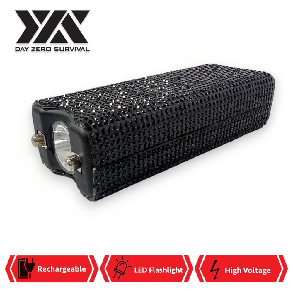 Black Rhinestone DZS Rechargeable Self Defense Mini Bling Stun Gun