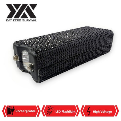 Black Rhinestone DZS Rechargeable Self Defense Mini Bling Stun Gun