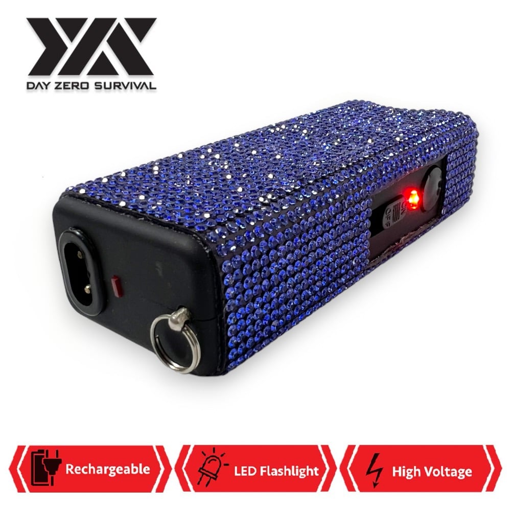 Blue Rhinestone DZS Rechargeable Self Defense Mini Bling Stun Gun