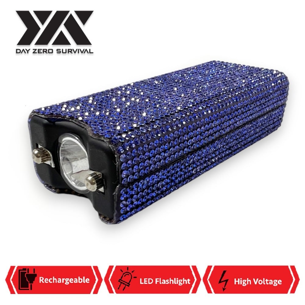 Blue Rhinestone DZS Rechargeable Self Defense Mini Bling Stun Gun