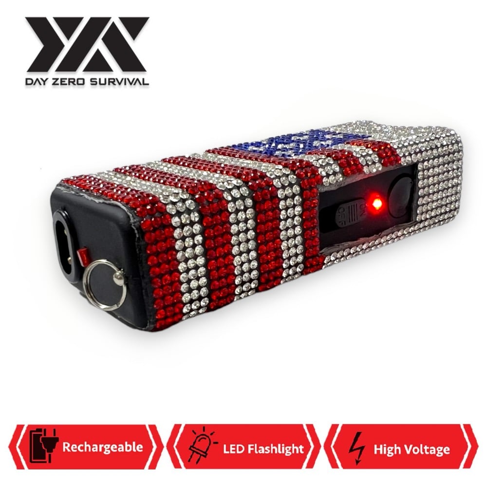 American Flag Rhinestone DZS Rechargeable Self Defense Mini Bling Stun Gun