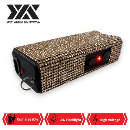 Golden Rhinestone DZS Rechargeable Self Defense Mini Bling Stun Gun