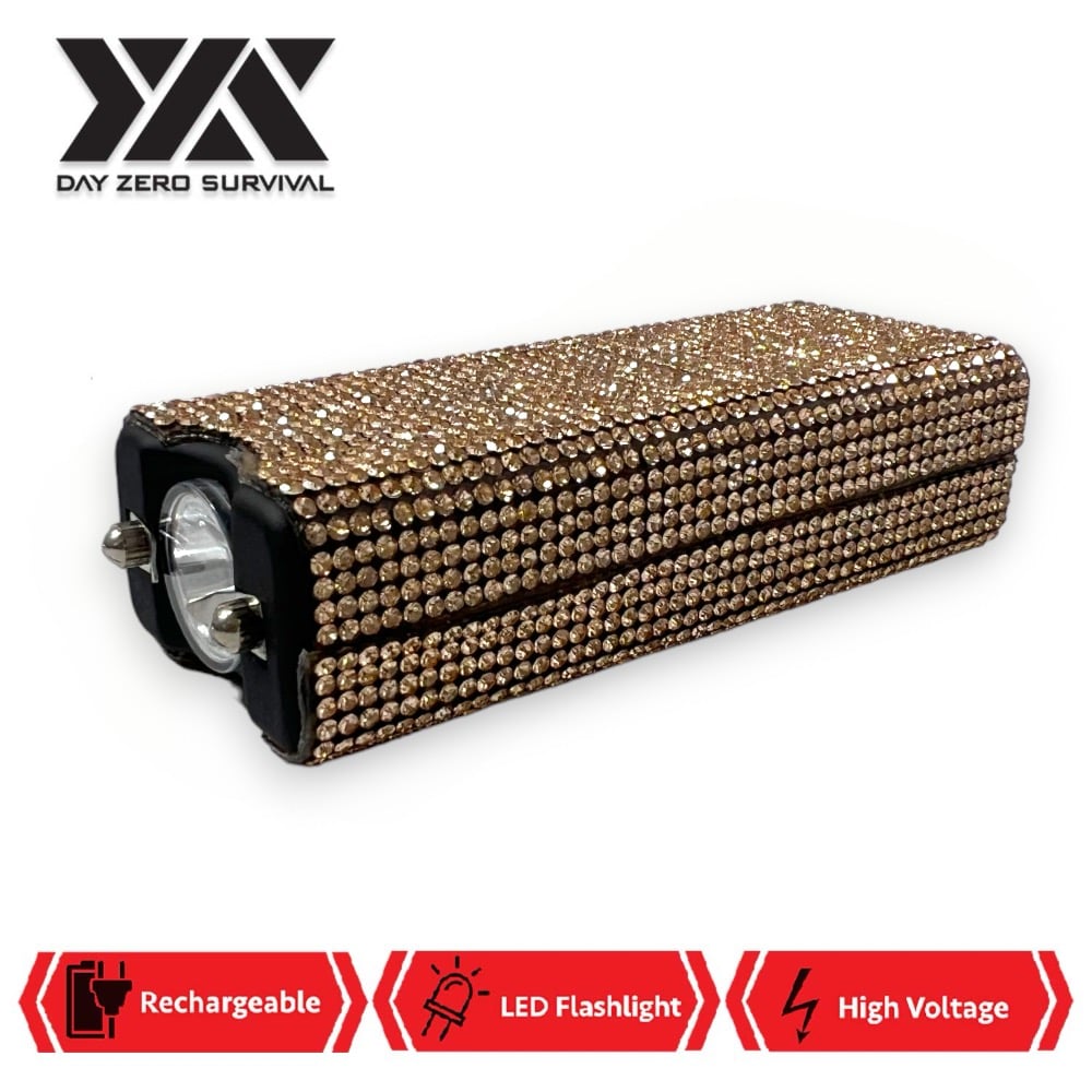 Golden Rhinestone DZS Rechargeable Self Defense Mini Bling Stun Gun