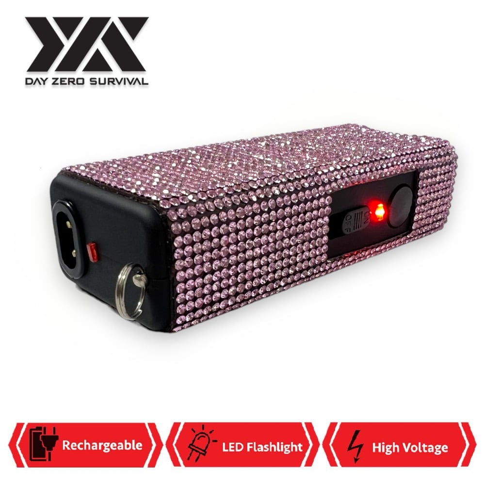 Pink Rhinestone DZS Rechargeable Self Defense Mini Bling Stun Gun