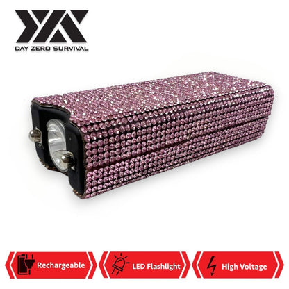 Pink Rhinestone DZS Rechargeable Self Defense Mini Bling Stun Gun