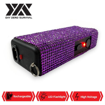 Purple Rhinestone DZS Rechargeable Self Defense Mini Bling Stun Gun