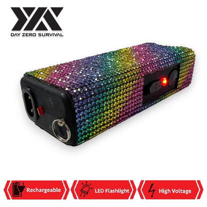 Rainbow Rain Rhinestone DZS Rechargeable Self Defense Mini Bling Stun Gun