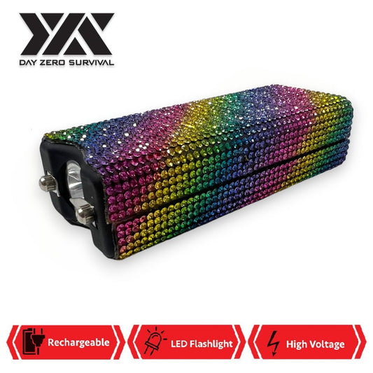 Rainbow Rain Rhinestone DZS Rechargeable Self Defense Mini Bling Stun Gun