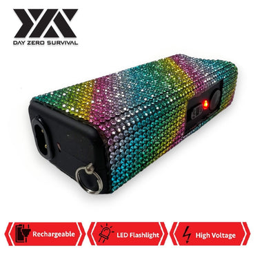 Rainbow Diagonals Rhinestone DZS Rechargeable Self Defense Mini Bling Stun Gun