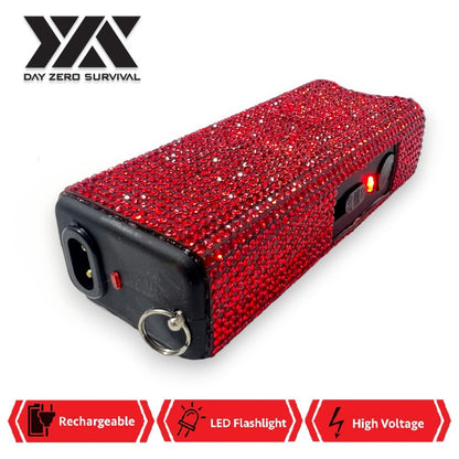 Red Rhinestone DZS Rechargeable Self Defense Mini Bling Stun Gun