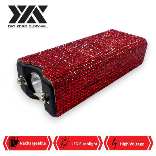 Red Rhinestone DZS Rechargeable Self Defense Mini Bling Stun Gun