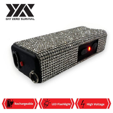 Silver Rhinestone DZS Rechargeable Self Defense Mini Bling Stun Gun