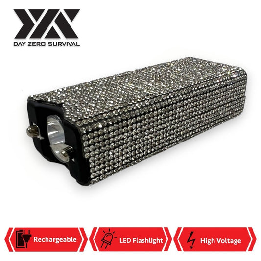 Silver Rhinestone DZS Rechargeable Self Defense Mini Bling Stun Gun