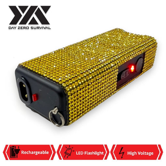 Yellow Rhinestone DZS Rechargeable Self Defense Mini Bling Stun Gun