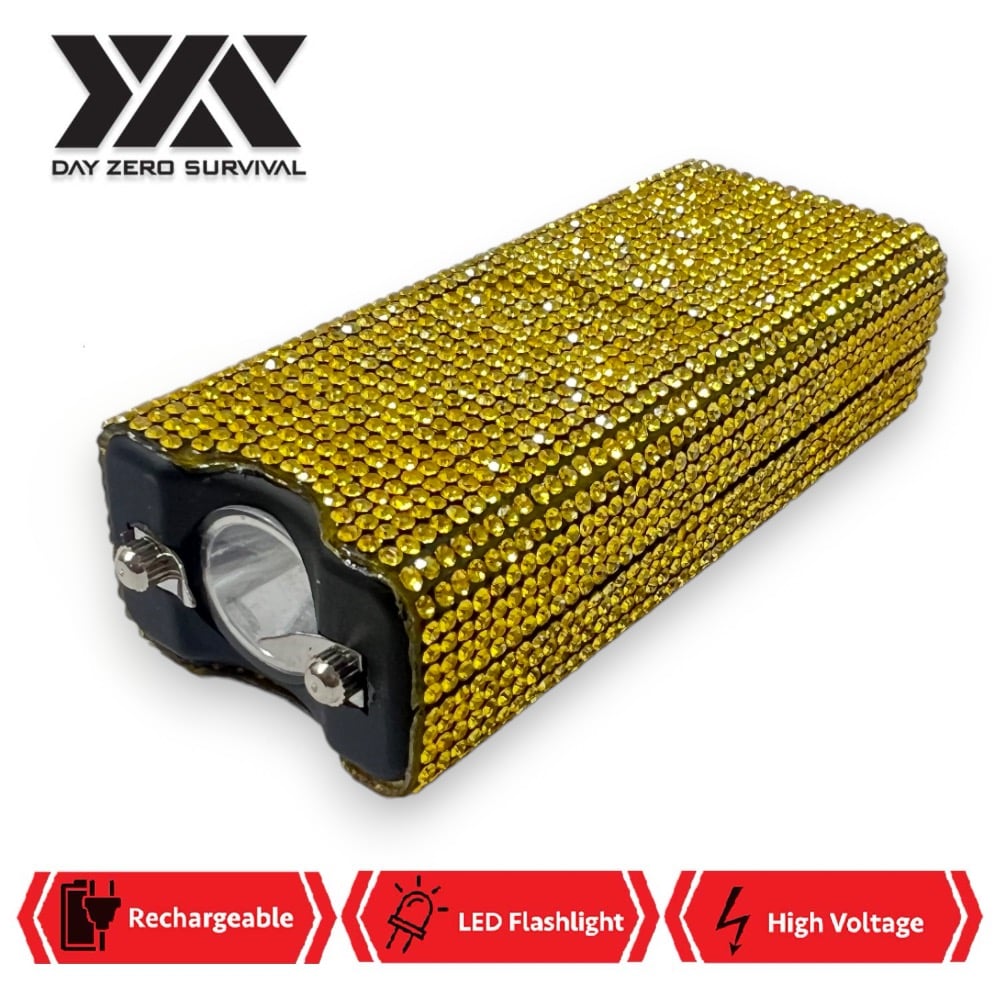 Yellow Rhinestone DZS Rechargeable Self Defense Mini Bling Stun Gun